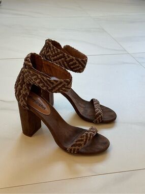 Jeffrey Campbell Braided Brown Suede Block Heels